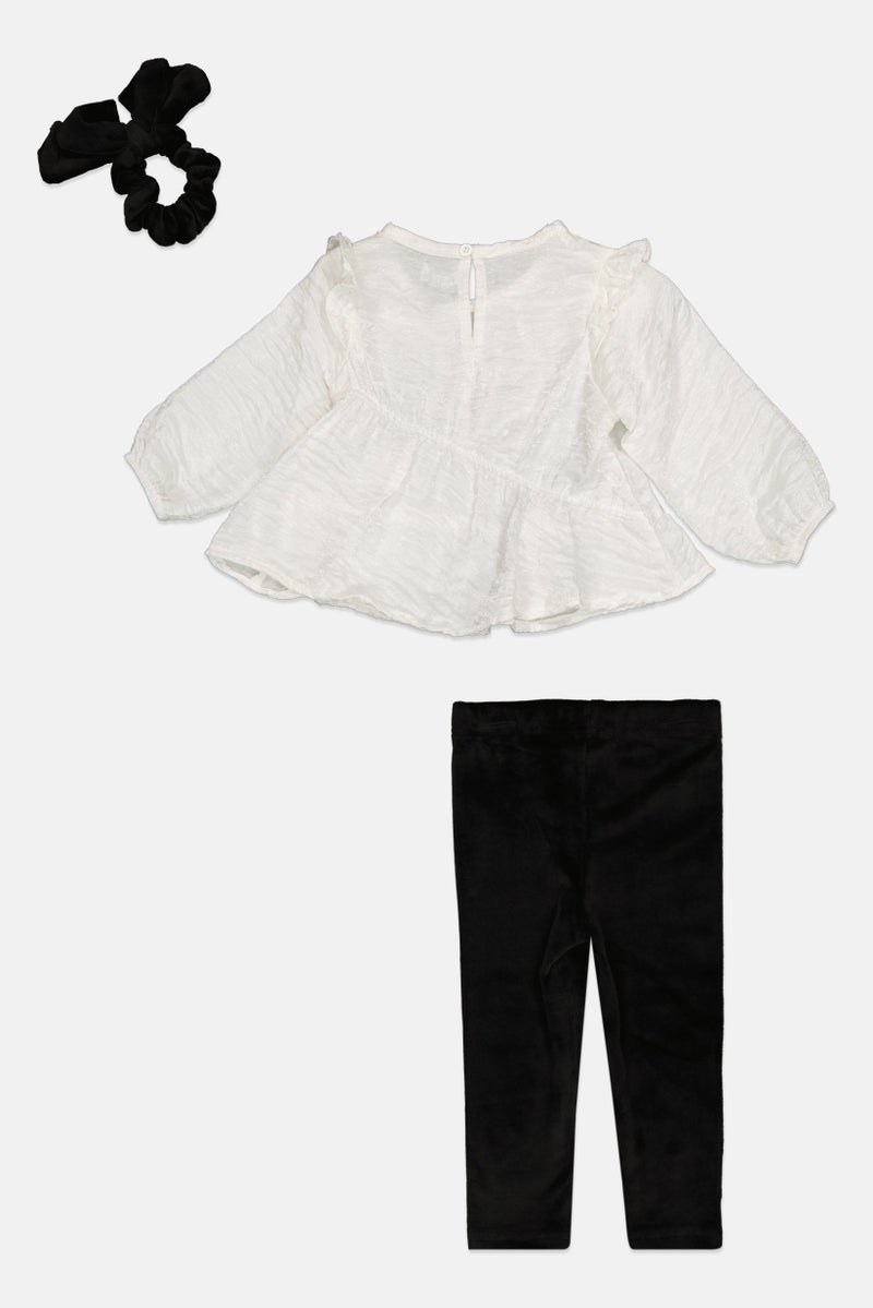 DKNY Toddlers Girl 3 Pcs Metallic Top And Pants Set With Scrunchie, Multicolor - Image 2