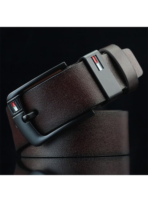 Men's Faux Leather Belt Pin Buckle Belt (Dark brown)