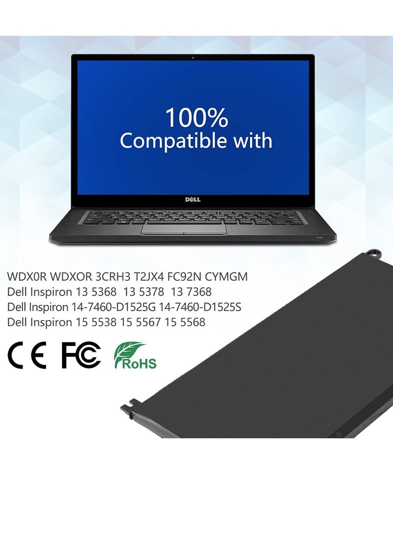Generic Shintech 42Wh Laptop Battery WDXOR WDX0R for Dell Inspiron 13 5368 5378 7368 7378, 14 5482 7472, 15 5567 5570 5578 7569, 17 5767 570 5584, T2JX4 FC92N CYMGM [3 Cell 114V], Lithium.  - Image 4