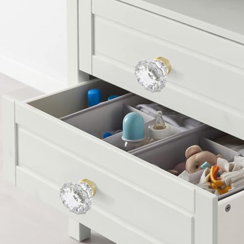 CEYMIO Crystal Knobs for Drawers 8 Pack Brushed Gold Glass Knob Vintage Cabinet Antique Pulls for Drawer Closet Dresser Cupboard 15 Inch Satin Brass Base Decorative Flower Cabinets Knobs Set Hardware - Image 3