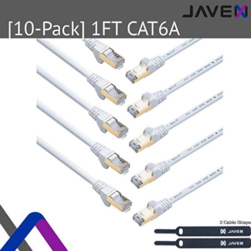 JAVEX CAT 6A / CAT 7 Ethernet Patch Cable Pure Copper Network Internet Cord RJ45 Standard 600MHz 10Gbps UL Listed Jumper LAN for Modem Router Computer Switches 1 FT 10 Pack White - Image 2
