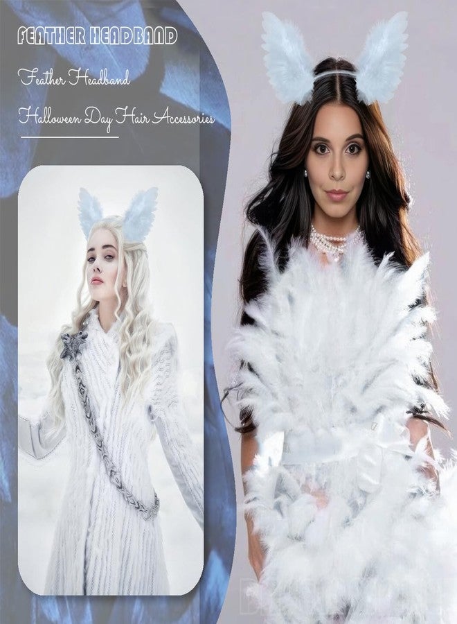 بيسماهير طوق رأس من الريش الأبيض من BASEMMAHER، بتصميم أجنحة ريش البجعة على طراز الباليه، إكسسوارات شعر خيالية، قطعة رأس مثالية للهالوين للنساء، مناسبة للعروس وحفلات الزفاف، أزياء تنكرية، عروض مسرحية، رقص، حفلات صاخبة - Image 5