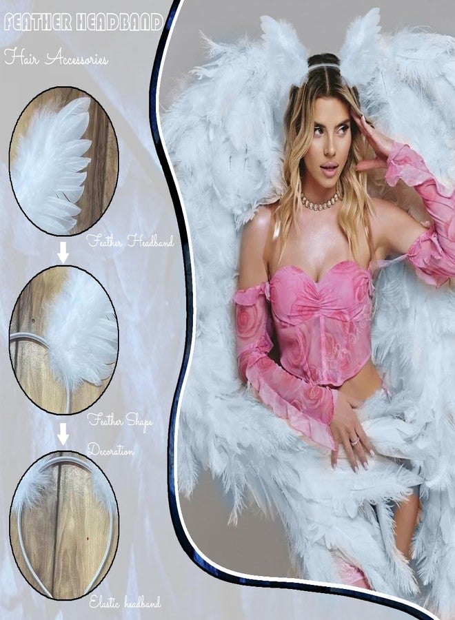 بيسماهير طوق رأس من الريش الأبيض من BASEMMAHER، بتصميم أجنحة ريش البجعة على طراز الباليه، إكسسوارات شعر خيالية، قطعة رأس مثالية للهالوين للنساء، مناسبة للعروس وحفلات الزفاف، أزياء تنكرية، عروض مسرحية، رقص، حفلات صاخبة - Image 2