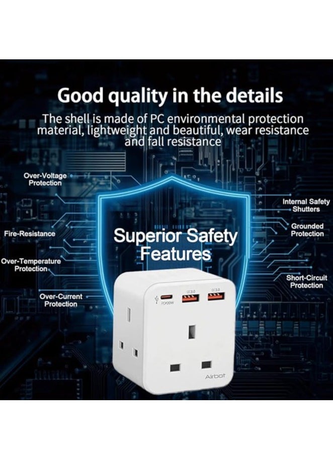 Airbot Airbot Air 3B-PD Extension Socket 3250W 3 Outlets Socket Multi Plug Extension Multi Power Adaptor with USB + Type-C PD  - Image 4