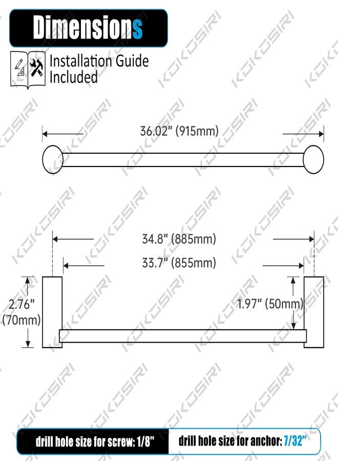 KOKOSIRI Towel Bars Oil Rubbed Bronze for Bathroom Wall Mounted 36-Inch Bath Towel Holder Single Rod Stainless Steel Bathroom Hardware, B4007ORB-L36 - Image 2