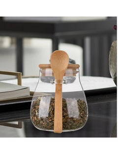 Generic Glass jar with airtight bamboo lid and attached spoon  - Image 3
