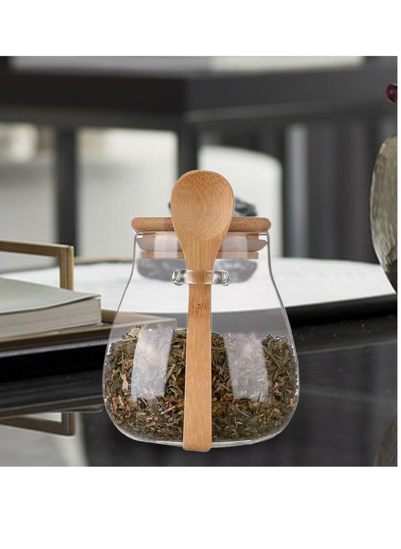 Generic - Glass jar with airtight bamboo lid and attached spoon - Image 1