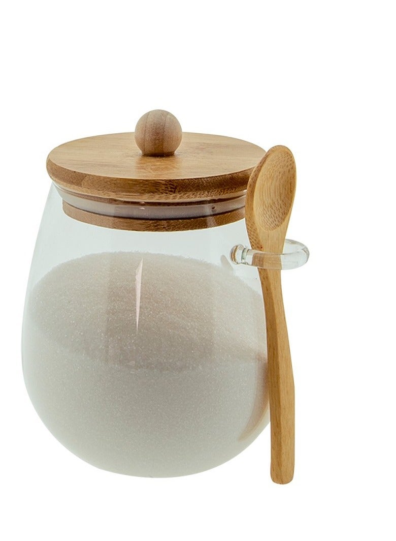 زوبا برطمان زجاجي بغطاء محكم الغلق من الخيزران وملعقة مرفقة، حاوية توابل للملح والسكر والتوابل وغيرهم سعة 350 مل - Image 2
