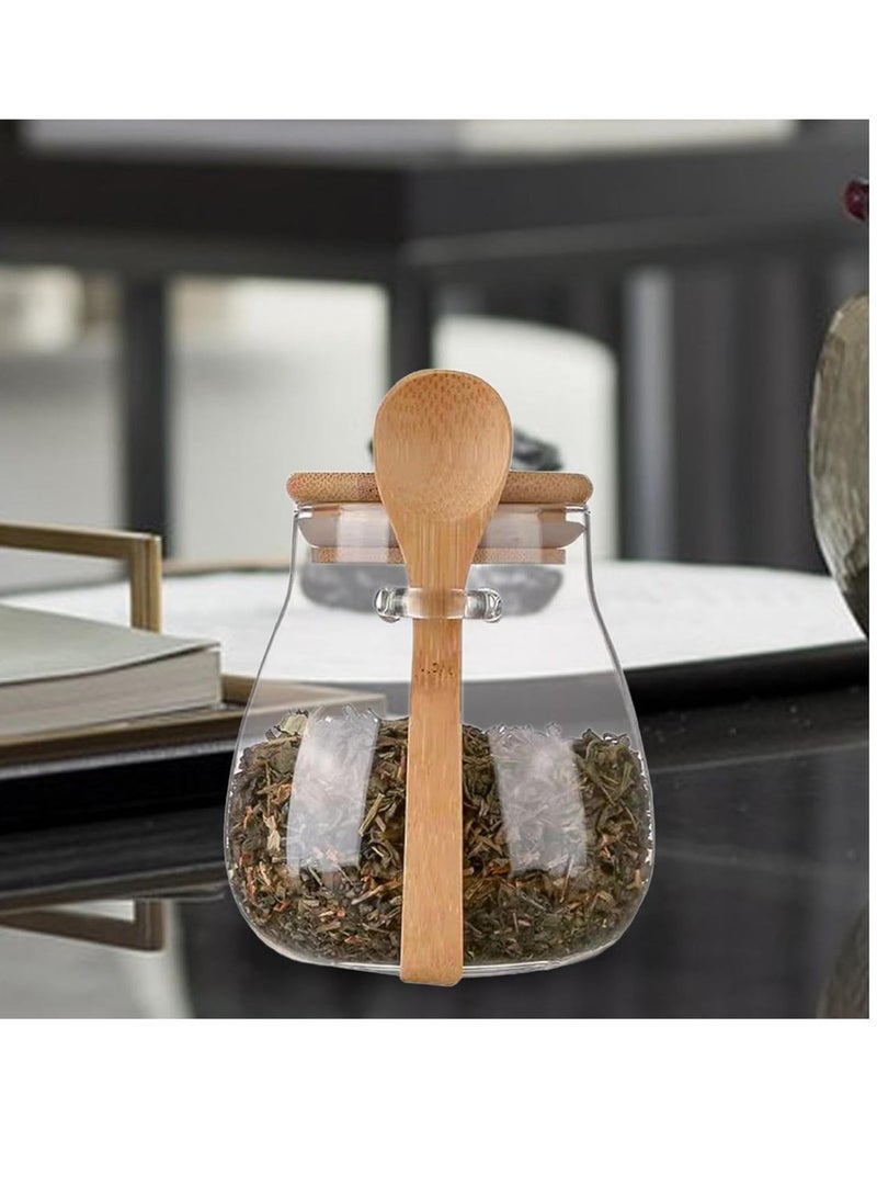 زوبا برطمان زجاجي بغطاء محكم الغلق من الخيزران وملعقة مرفقة، حاوية توابل للملح والسكر والتوابل وغيرهم سعة 350 مل - Image 4