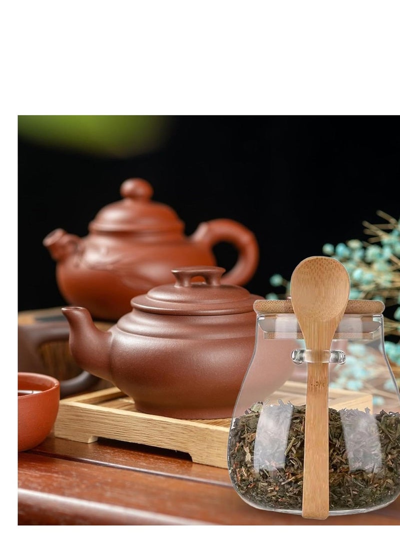 زوبا برطمان زجاجي بغطاء محكم الغلق من الخيزران وملعقة مرفقة، حاوية توابل للملح والسكر والتوابل وغيرهم سعة 350 مل - Image 5