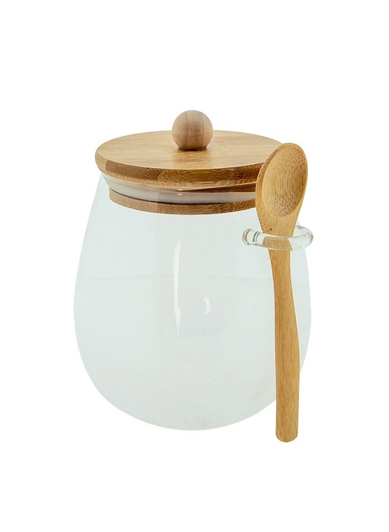 زوبا برطمان زجاجي بغطاء محكم الغلق من الخيزران وملعقة مرفقة، حاوية توابل للملح والسكر والتوابل وغيرهم سعة 350 مل - Image 3