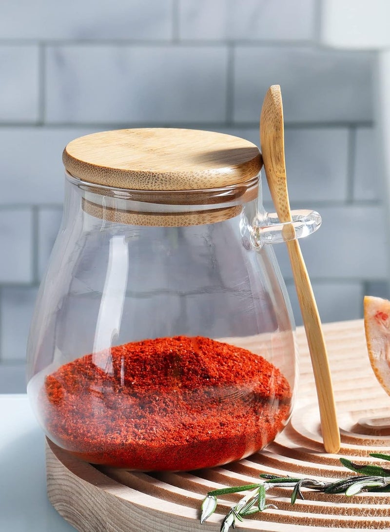 زوبا برطمان زجاجي بغطاء محكم الغلق من الخيزران وملعقة مرفقة، حاوية توابل للملح والسكر والتوابل وغيرهم سعة 350 مل - Image 1