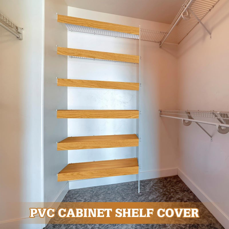 Hoolerry 5 Pcs Wire Shelf Covers Foamed PVC Wire Rack Covers for Removable Closet (Not Wood) Pantry Shelves for Cabinet Bathroom Kitchen Shelving Decoration(Wood Color,35x16inch) - Image 4
