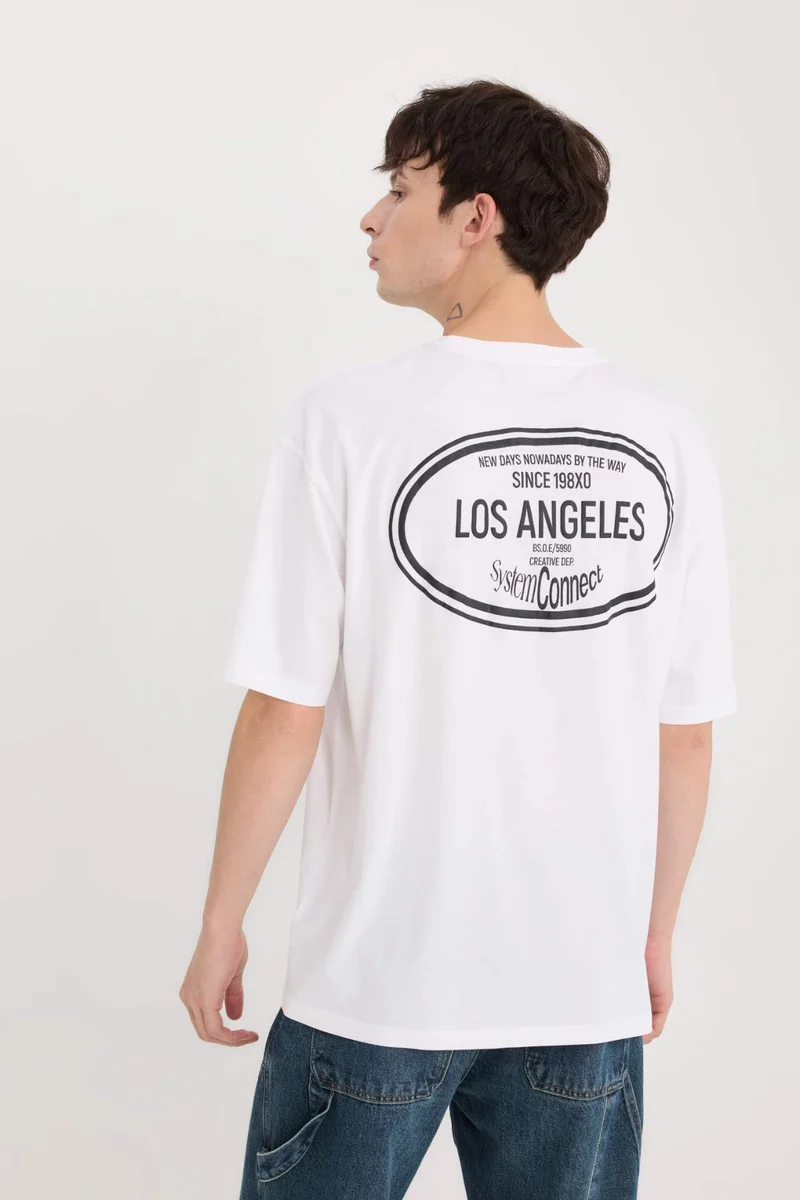 ديفاكتو Oversize Crew Neck Slogan Print T-Shirt