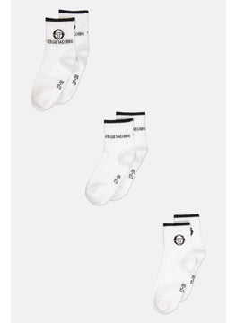 Kids Boy 3 Pair Brand Logo Crew Socks, White