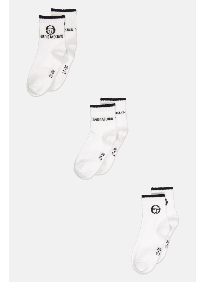 Sergio Tacchini - Kids Boy 3 Pair Brand Logo Crew Socks, White - Image 1