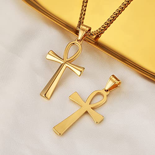 HZMAN Men's Gold Stainless Steel Coptic Ankh Cross Religious Pendant Necklace, 22" Rope Chain (Gold) - Image 4