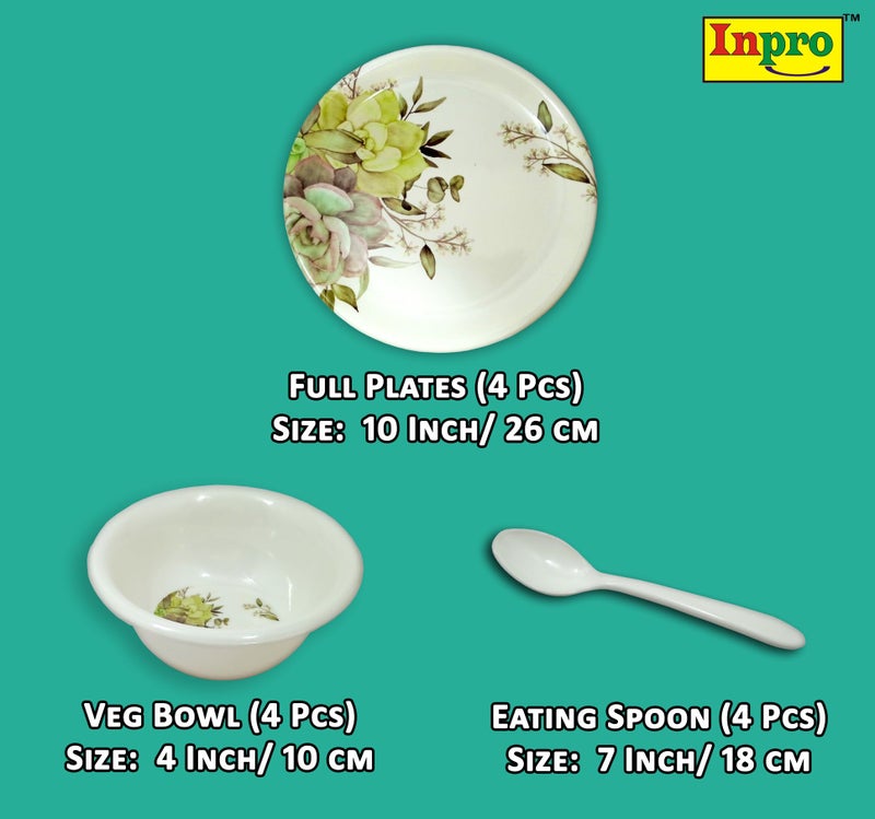Inpro مجموعة عشاء مكونة من 12 قطعة لكل مناسبة: تحتوي على 4 أطباق كاملة، 4 سلطانيات و4 ملاعق مثالية لتناول الطعام. - Image 2