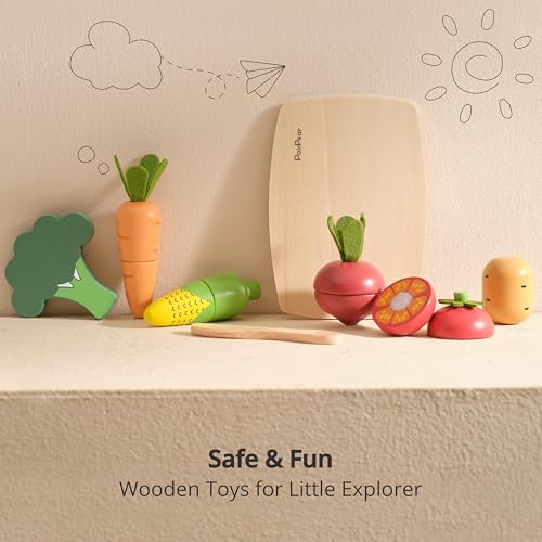 PairPear Wooden Toys Play Food Sets for Kids Kitchen Kids Toy Food Cutting Vegetables Set for Toddlers 3 Years Old Pretend Food Play Kitchen Accessories for Girls and Boys - Image 5