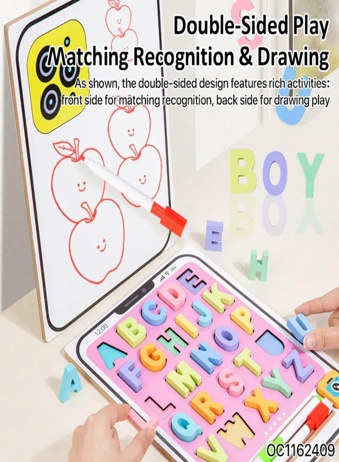 AMANVANI Kids Wooden Puzzle - Double-Sided Play Matching Recognition & Drawing Board - Colorful Educational Jigsaw Toy for Toddlers & Preschoolers | Brain Development Toy - Image 2
