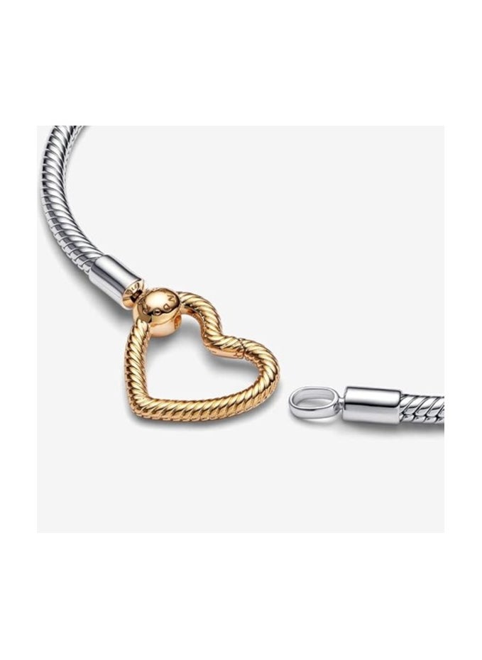 PANDORA - Silver Bracelet with Heart Gold Clasp - Image 1