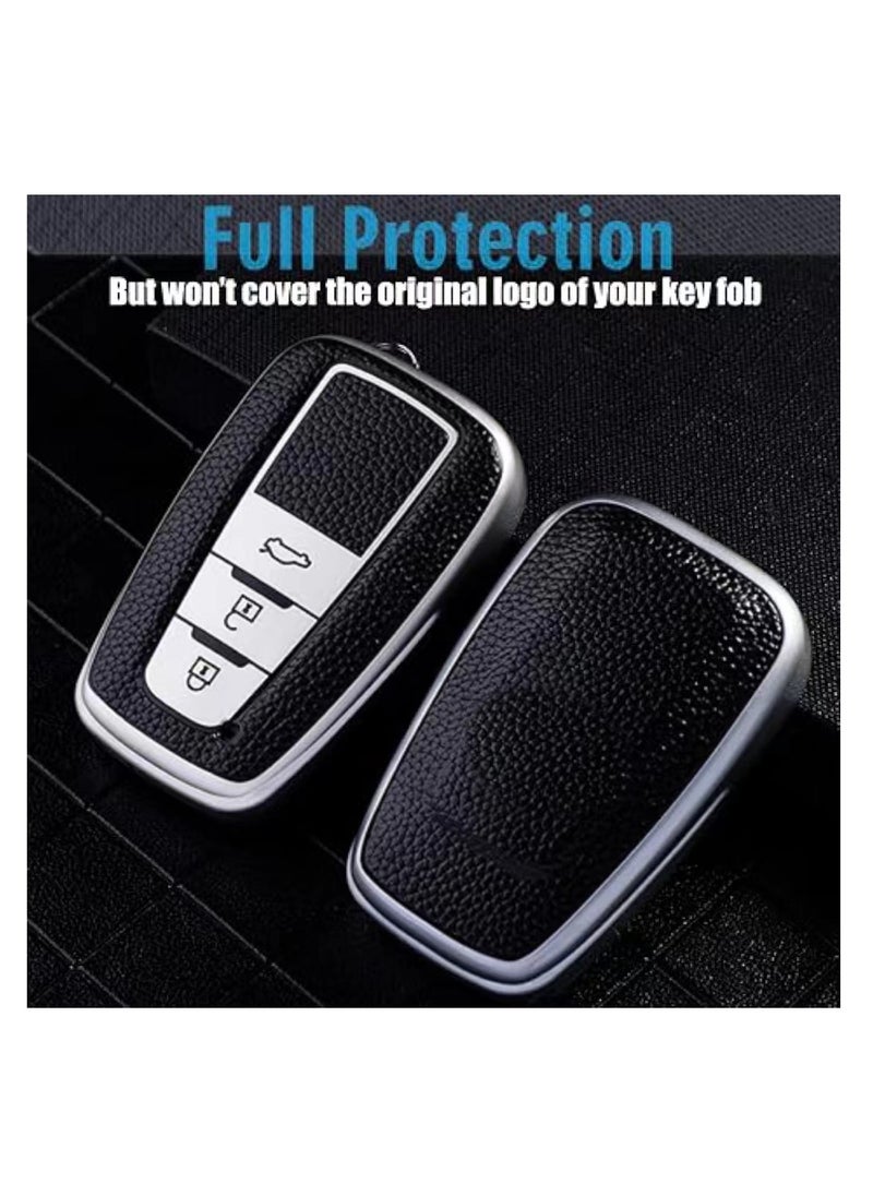 OUYoo - OUYoo for Toyota Key Fob Cover with Toyota Keychain, Car Key Fob Case Compatible with Toyota 2018-2023 Camry RAV4 Highlander Avalon C-HR Prius Corolla GT86,With keychain (Silver) - Image 1