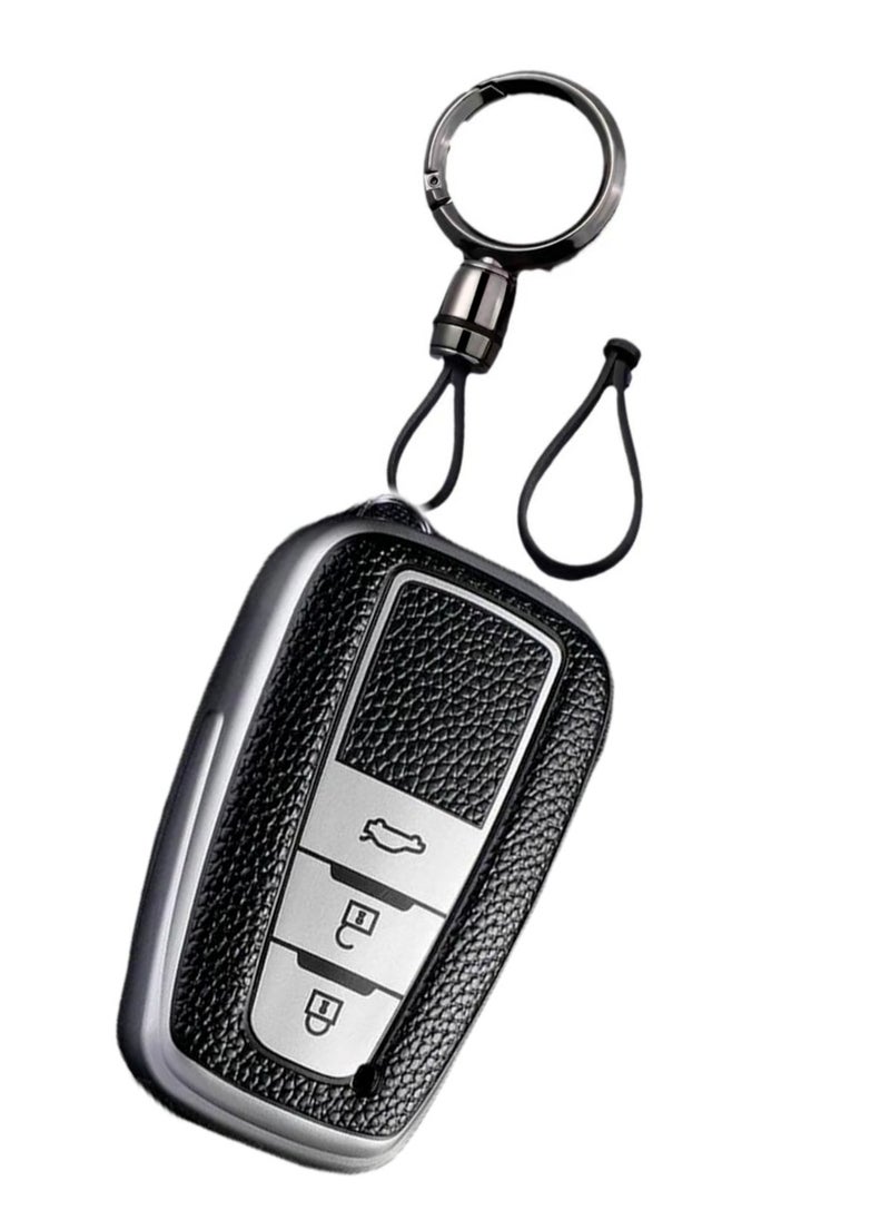 OUYoo - OUYoo for Toyota Key Fob Cover with Toyota Keychain, Car Key Fob Case Compatible with Toyota 2018-2023 Camry RAV4 Highlander Avalon C-HR Prius Corolla GT86,With keychain (Silver) - Image 1
