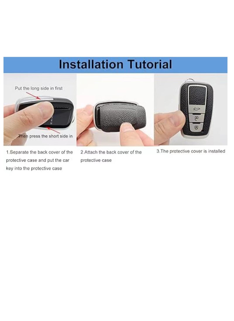 OUYoo - OUYoo for Toyota Key Fob Cover with Toyota Keychain, Car Key Fob Case Compatible with Toyota 2018-2023 Camry RAV4 Highlander Avalon C-HR Prius Corolla GT86,With keychain (Silver) - Image 1