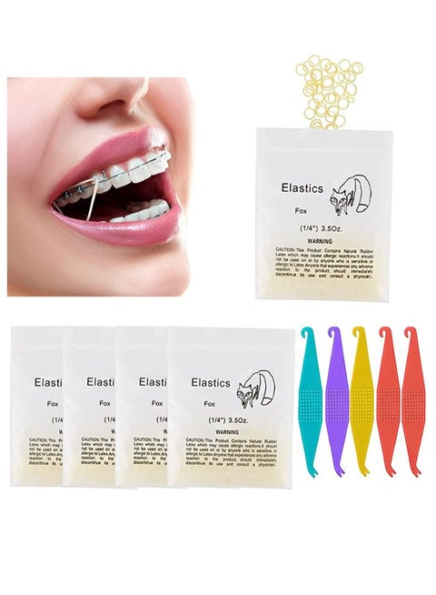 500 Pack Orthodontic Elastic Bungee Bands, 3.5 oz Heavy Duty Dental Rubber Leashes, Free Braces Elastic Pads (1/4"，6.4mm)