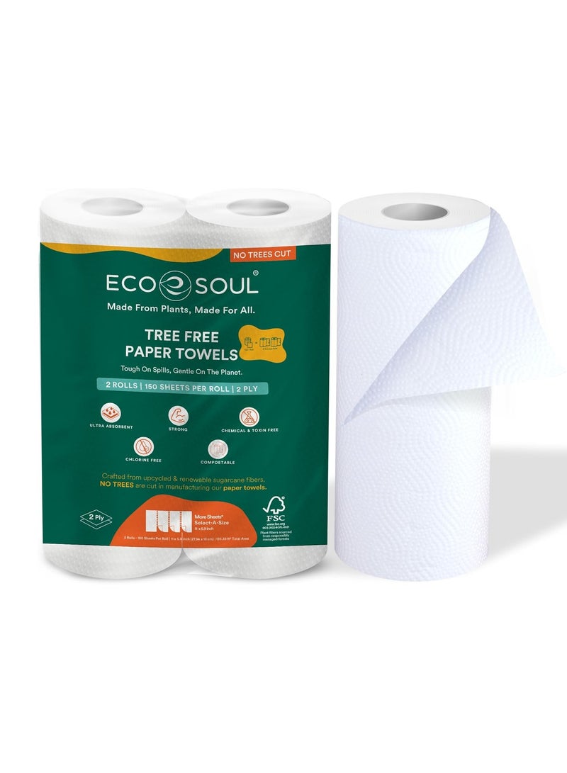 ECO SOUL ECO SOUL Compostable Bagasse Kitchen Paper Towel - 2 Ply (22cm x 21cm), 60 sheets, set of 2 rolls - Image 1