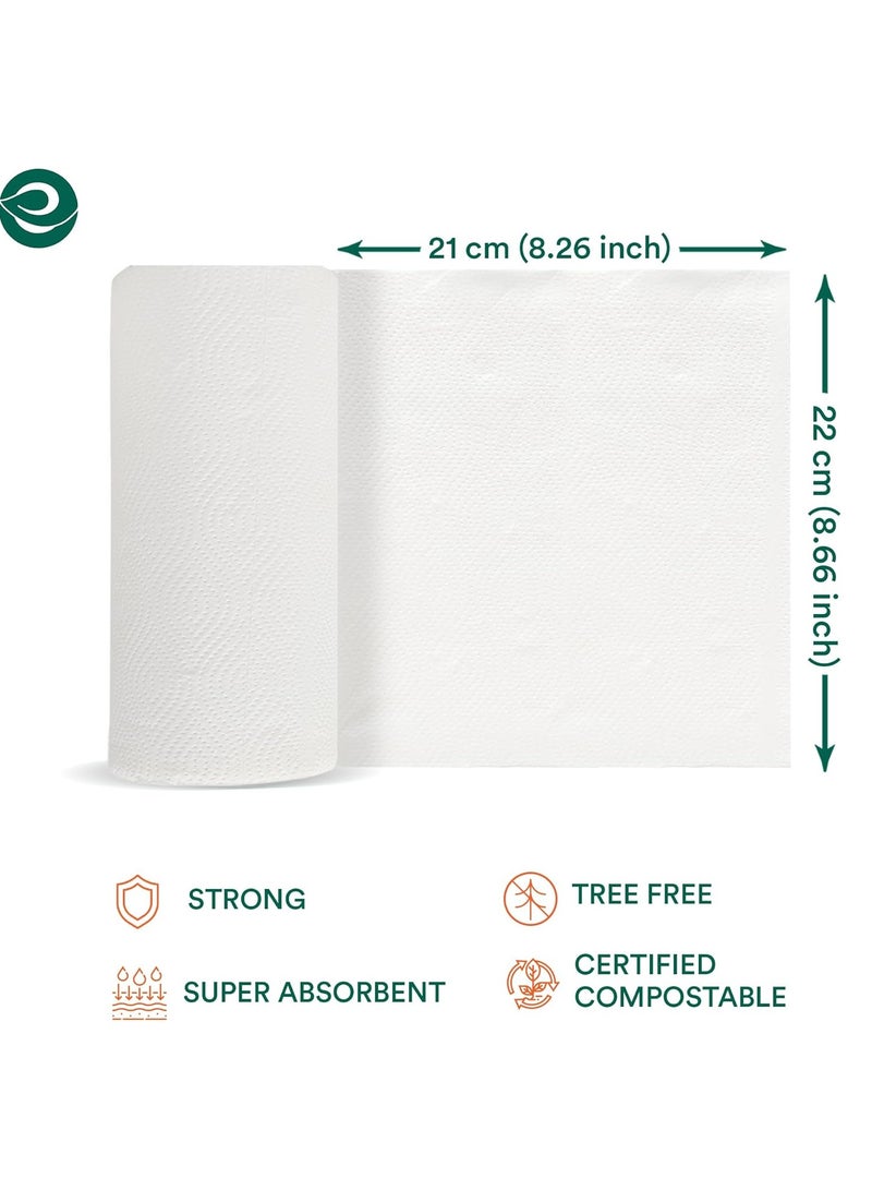 ECO SOUL ECO SOUL Compostable Bagasse Kitchen Paper Towel - 2 Ply (22cm x 21cm), 60 sheets, set of 2 rolls - Image 2