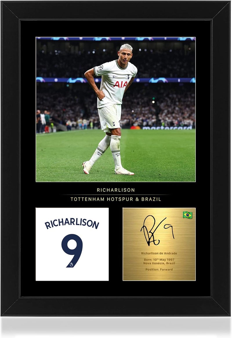 Win FC Richarlison Signed A4 Framed Photo Display - Reproduced Digital Signature - Gift For Spurs Fans - Image 1