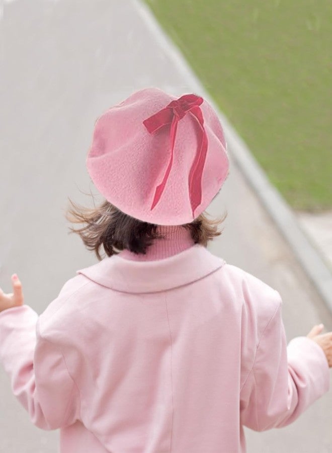 CARMELIT Women Strawberry Hat Strawberry Beret Hats with Bowknot French Artist Beanies Party Costume French Painter Hat Wool Cap - Image 3