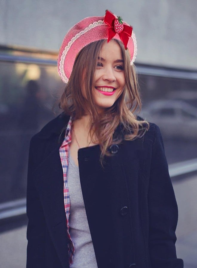 CARMELIT Women Strawberry Hat Strawberry Beret Hats with Bowknot French Artist Beanies Party Costume French Painter Hat Wool Cap - Image 2