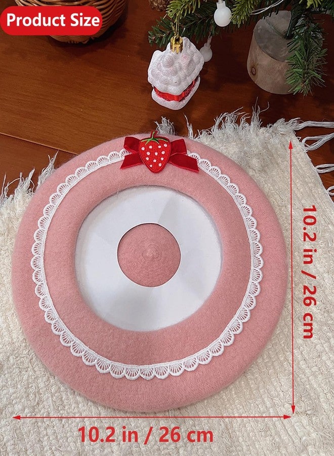 CARMELIT Women Strawberry Hat Strawberry Beret Hats with Bowknot French Artist Beanies Party Costume French Painter Hat Wool Cap - Image 4