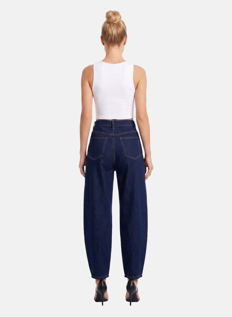 FOREVER 21 Curved Barrel-Leg High-Waisted Denim Jeans - Image 2