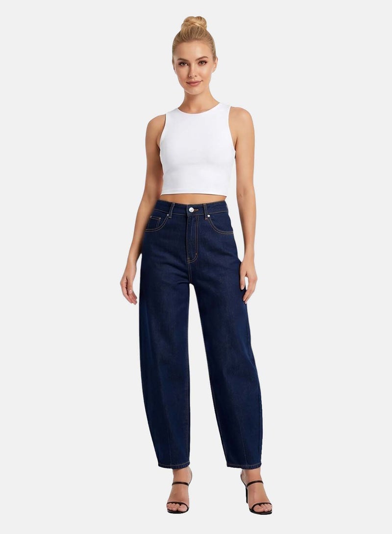 FOREVER 21 Curved Barrel-Leg High-Waisted Denim Jeans - Image 1