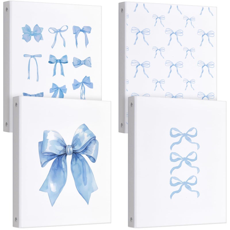 ReliThick 4 Pcs Letter Size Cute Bow 3 Ring Binder, 1 Inch Round Ring with Interior Pockets, Decorative Cute Binders, Clipboard Binder, Coquette School Supplies for School Office(Blue) - Image 1