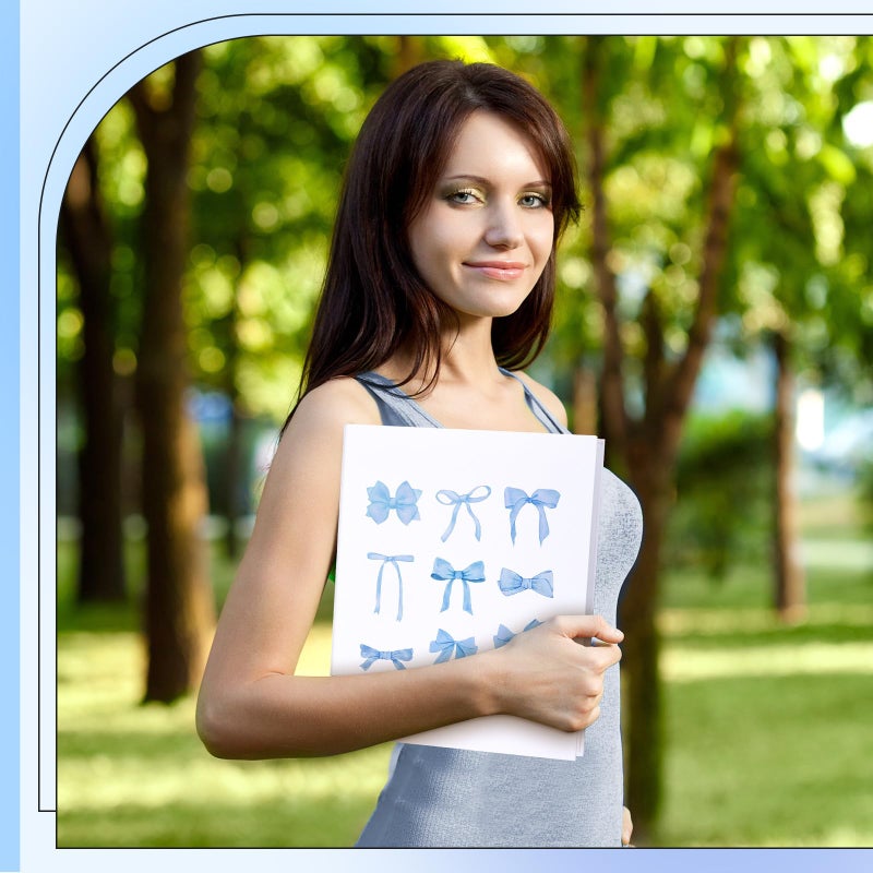 ReliThick 4 Pcs Letter Size Cute Bow 3 Ring Binder, 1 Inch Round Ring with Interior Pockets, Decorative Cute Binders, Clipboard Binder, Coquette School Supplies for School Office(Blue) - Image 5