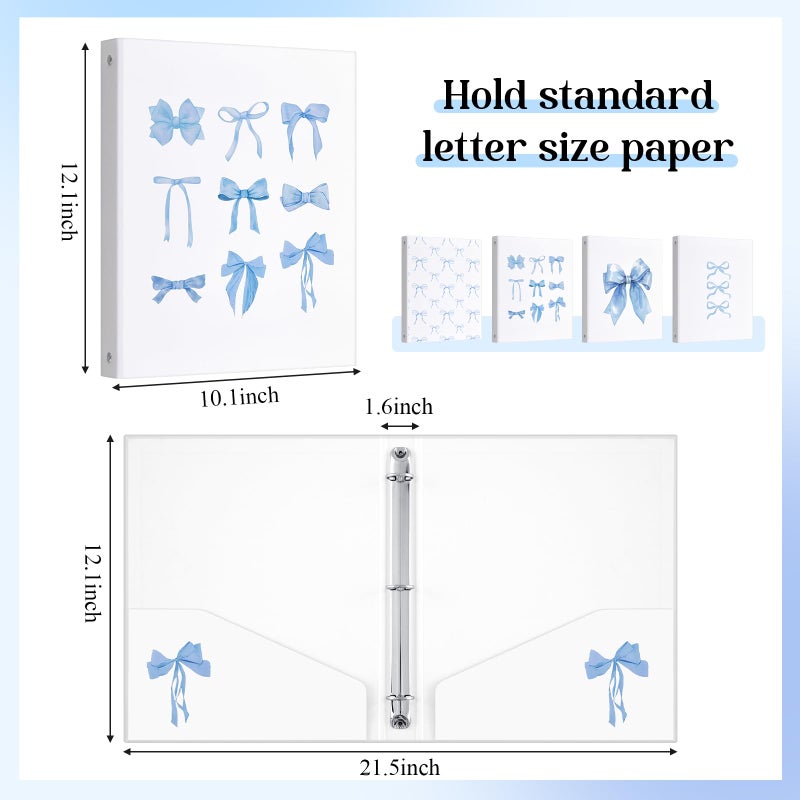 ReliThick 4 Pcs Letter Size Cute Bow 3 Ring Binder, 1 Inch Round Ring with Interior Pockets, Decorative Cute Binders, Clipboard Binder, Coquette School Supplies for School Office(Blue) - Image 2
