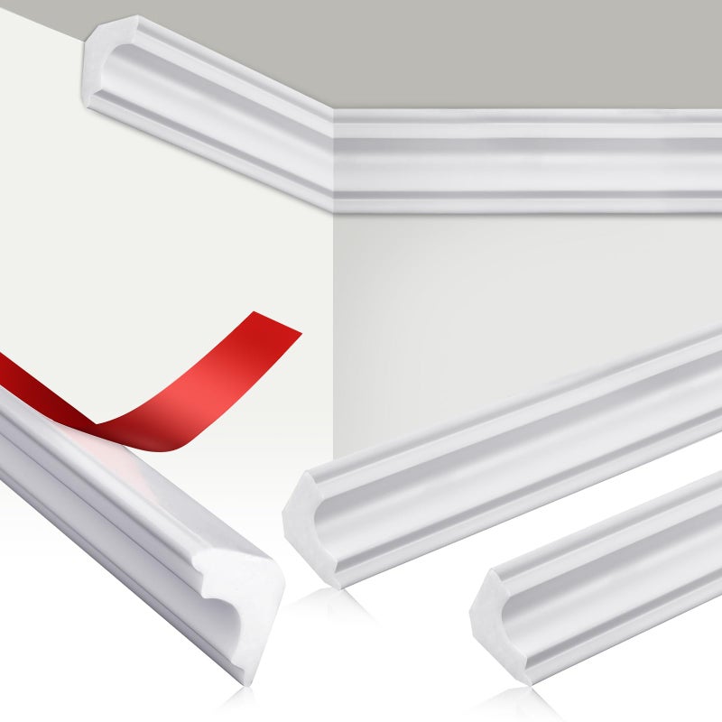 Pushglossy 5 Pcs Peel and Stick Ceiling Crown Molding Trim Total 16.4 ft Length 2" Wide Self-Adhesive Crown Molding Polystyrene Foam Ceiling Trim for DIY Wall Home Hotel Indoor Corner Craft Decor - Image 1