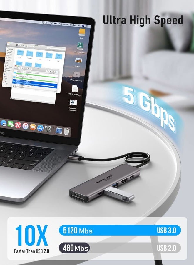 Lemorele USB C Hub Multiport Adapter - 7-in-1 Type-C 4K 60Hz HDMI Dongle Docking Station, 100W PD, SD/TF 3.0 Slots, 2 USB 3.0 & USB C 3.0 5Gbps Data Ports, for MacBook, iPad, Surface, XPS, ChromeBook - Image 5