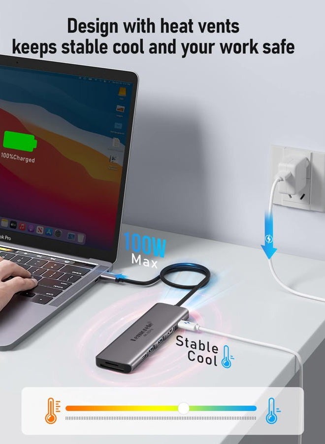Lemorele USB C Hub Multiport Adapter - 7-in-1 Type-C 4K 60Hz HDMI Dongle Docking Station, 100W PD, SD/TF 3.0 Slots, 2 USB 3.0 & USB C 3.0 5Gbps Data Ports, for MacBook, iPad, Surface, XPS, ChromeBook - Image 4
