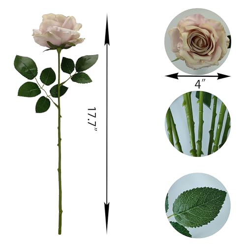 ATFL Silk Floral Pink Roses, 12 Pcs Fake Pink Flowers Fake Roses Artificial Flowers Bulk,Floral Diameter 4'', Artificial Fake Silk Rose with Stems for Wedding,Floral Diameter 4''(Fall Pink) - Image 2