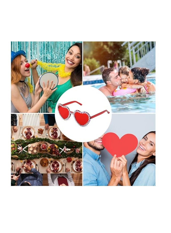 SOLARAE Sunglasses Heart Shaped Rimless 4pcs Stylish Rhinestone Transparent Frameless Heart Sunglasses for Women Girls at Birthday Party Summer Party Bachelorette Parties Red Pink Blue Purple - Image 2