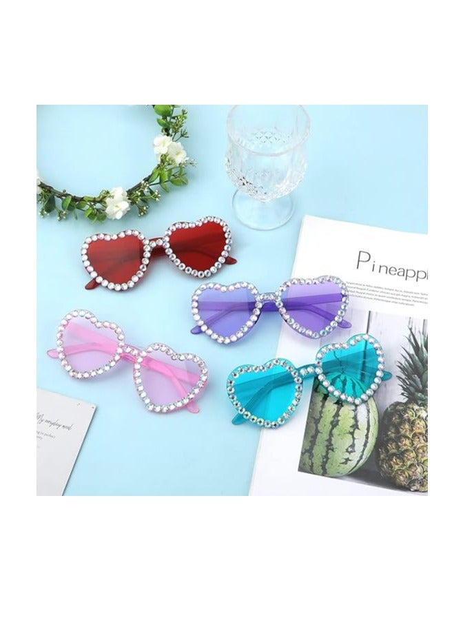 SOLARAE Sunglasses Heart Shaped Rimless 4pcs Stylish Rhinestone Transparent Frameless Heart Sunglasses for Women Girls at Birthday Party Summer Party Bachelorette Parties Red Pink Blue Purple - Image 4