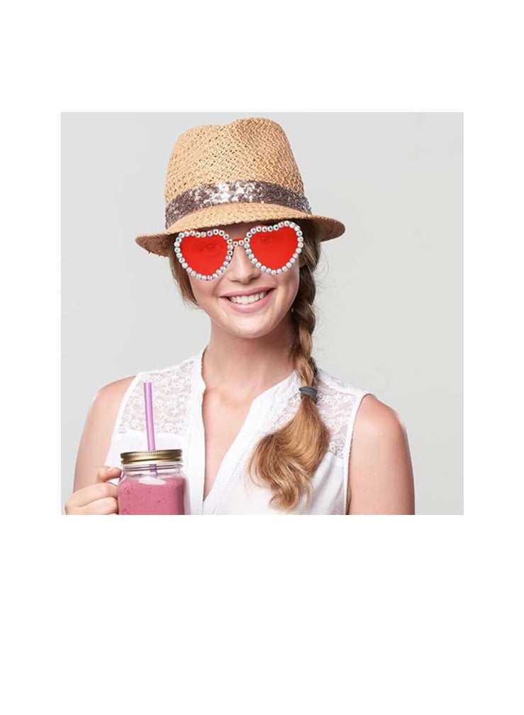 SOLARAE Sunglasses Heart Shaped Rimless 4pcs Stylish Rhinestone Transparent Frameless Heart Sunglasses for Women Girls at Birthday Party Summer Party Bachelorette Parties Red Pink Blue Purple - Image 3