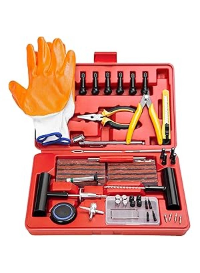 طقم سدادات إطارات متين ٧٤ قطعة، طقم إصلاح إطارات - أدوات إصلاح إطارات عالمية لإصلاح الثقوب وثقوب السدادات، طقم تصليح للسيارات والدراجات النارية والشاحنات والمركبات الرباعية والجرارات والمركبات الترفيهية (الحجم: ٧٤ قطعة)