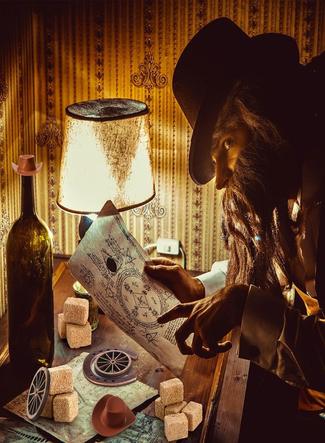 Junkin 32 Pieces Western Party Decorations 8 Mini Horseshoes 8 Simulated Haystack 8 Brown Miniature Cowboy Hats 8 Wooden Wheels for Cowboy Cowgirls Vintage Western Horseshoe Derby Party Supplies - Image 5