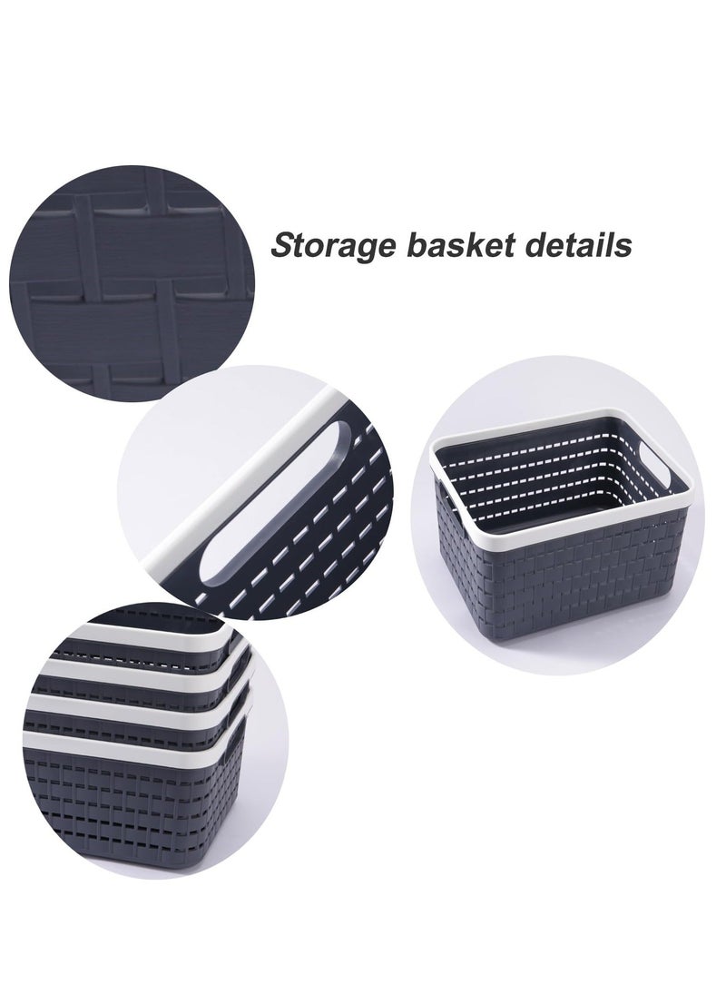 Generic Plastic Storage Bin Baskets, Toilet Paper Basket for Bathroom, Plastic Organizer Shower Caddy with Handles for Living Room, Dark Gray 2 Pack  - Image 3
